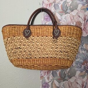 Brighton Woven Basket in Tan and Brown VINTAGE